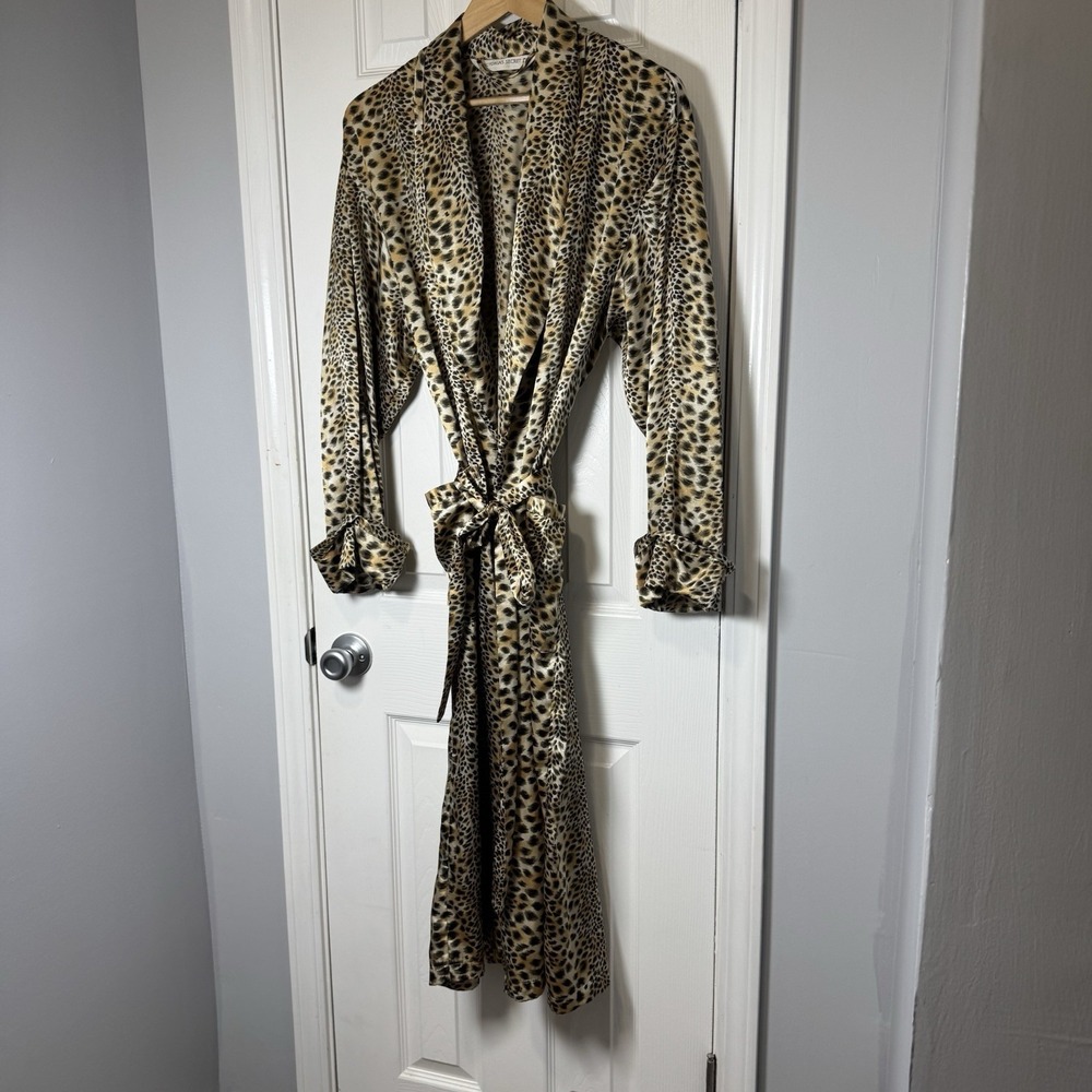 Vintage Victoria's Secret Robe M/L Leopard Cheetah Satin Pockets Belt Y2K